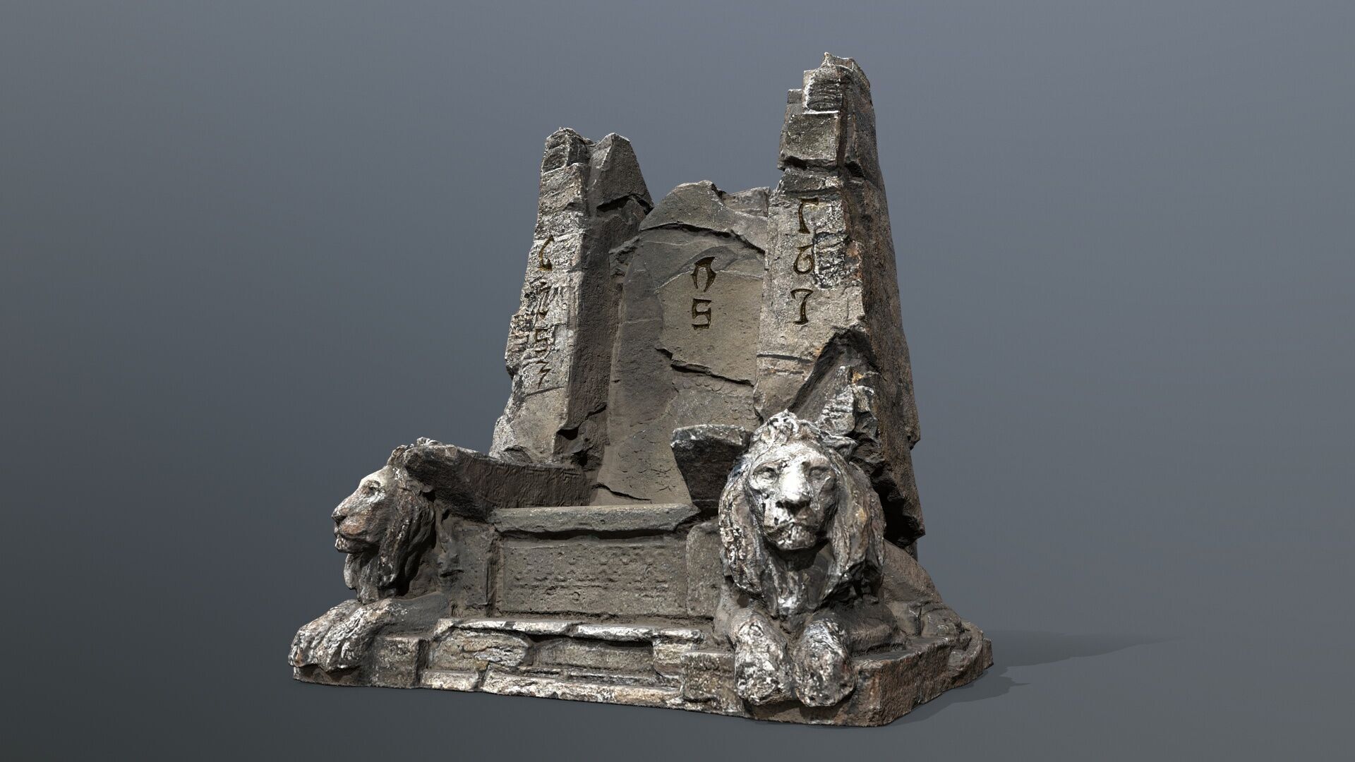 Lion Stone Throne Low-poly 3D model_1