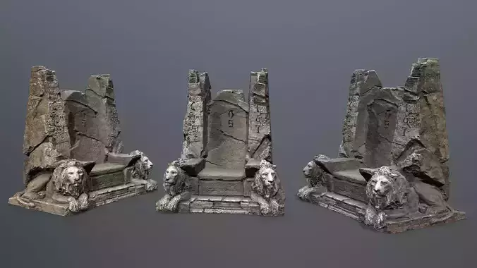 Lion Stone Throne Low-poly 3D model