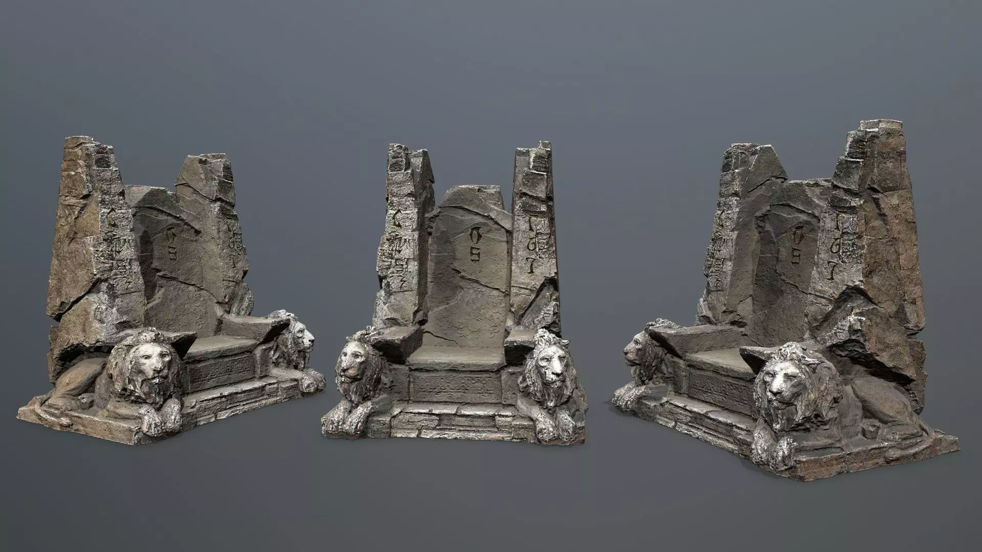 Lion Stone Throne Low-poly 3D model_0