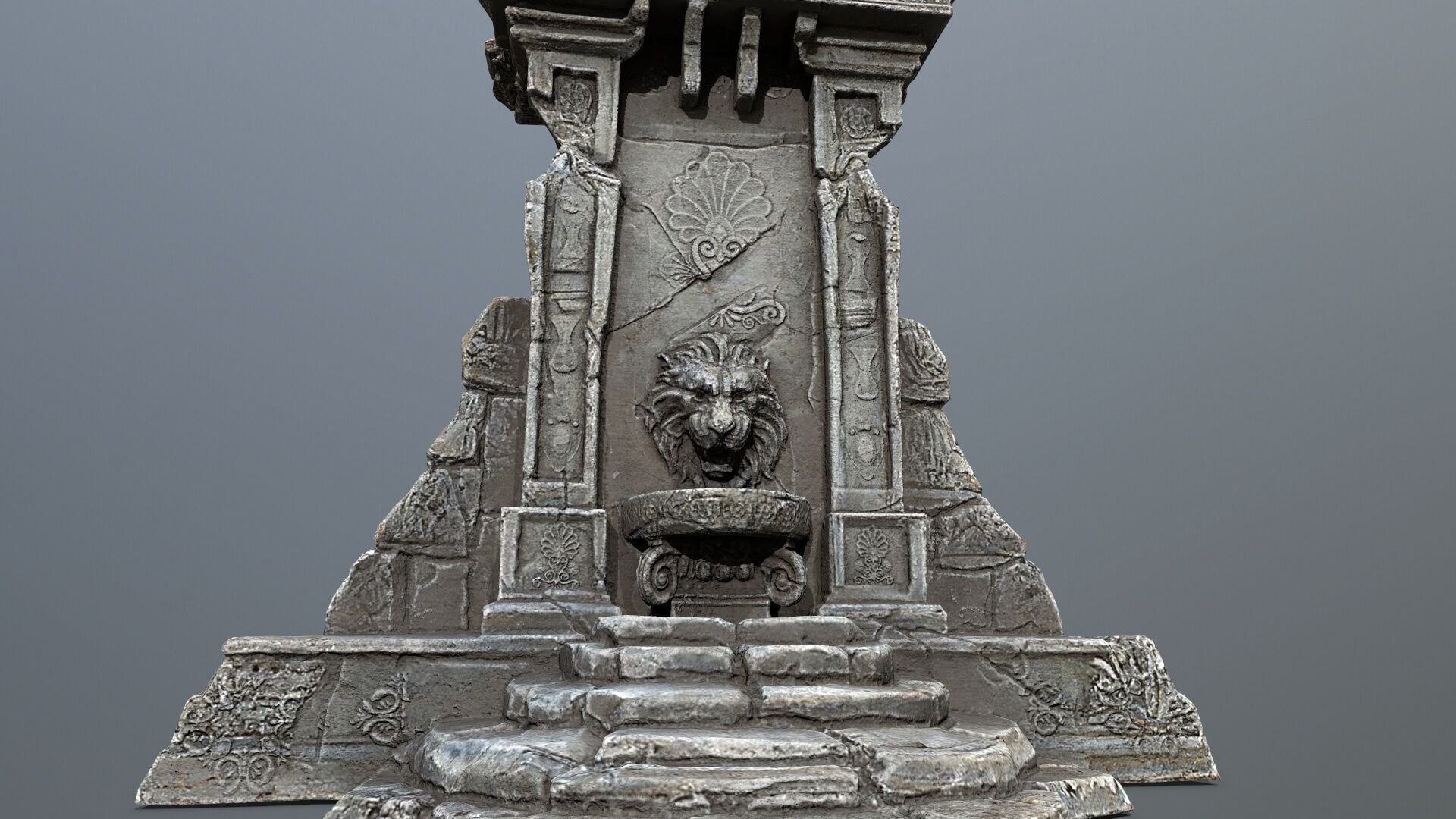Lion fountain Low-poly 3D model_13