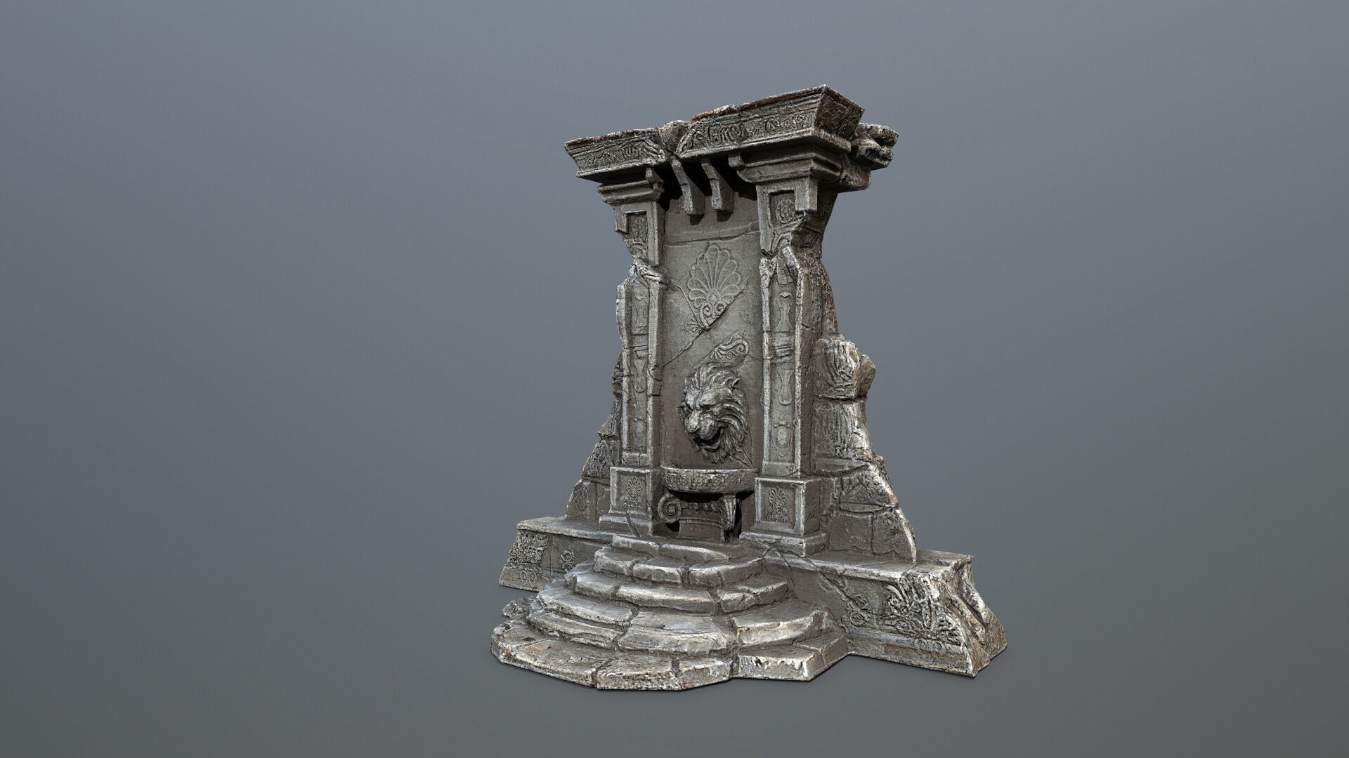 Lion fountain Low-poly 3D model_5