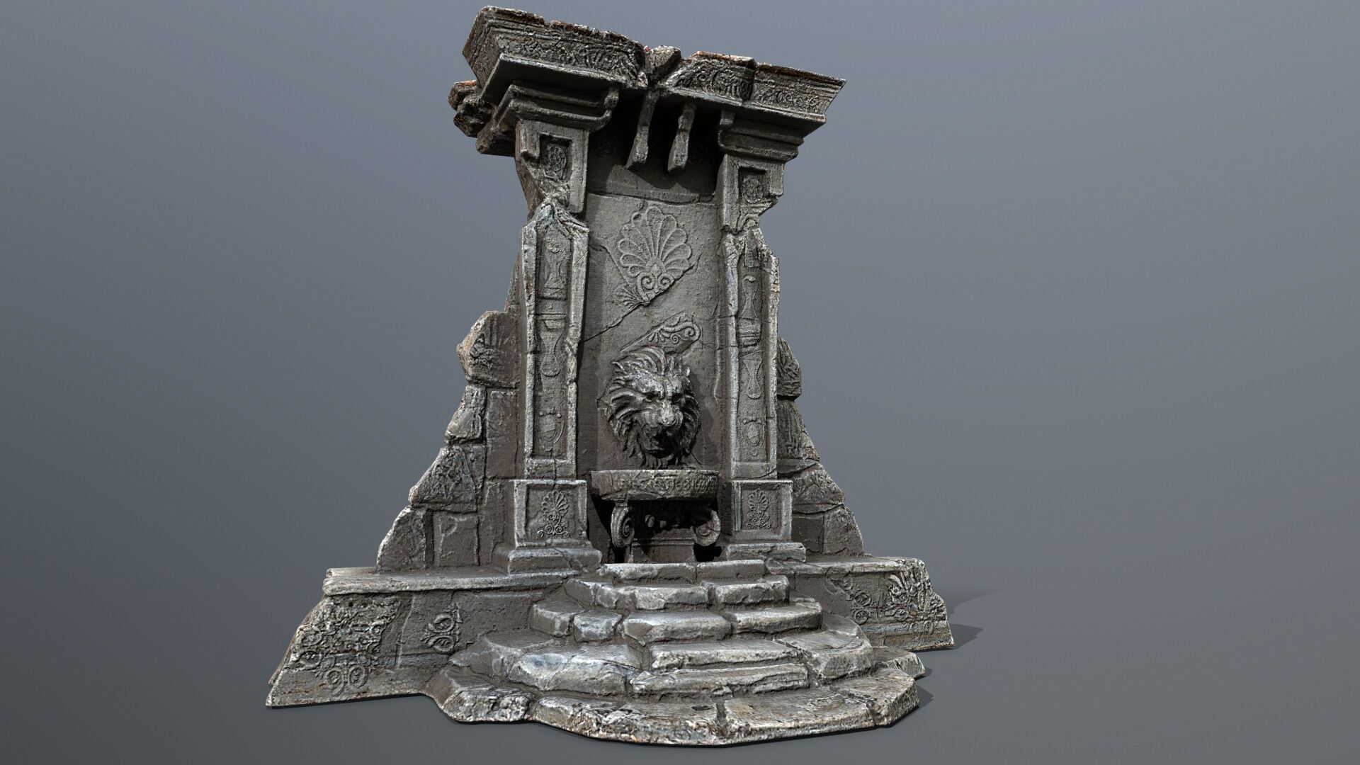 Lion fountain Low-poly 3D model_2