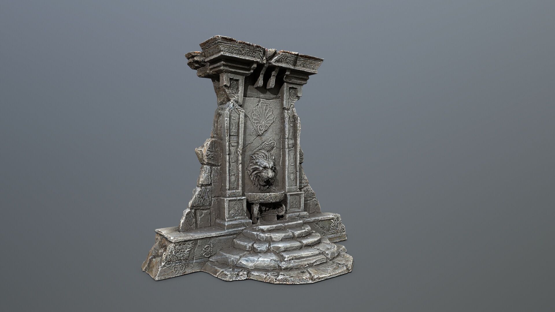 Lion fountain Low-poly 3D model_11