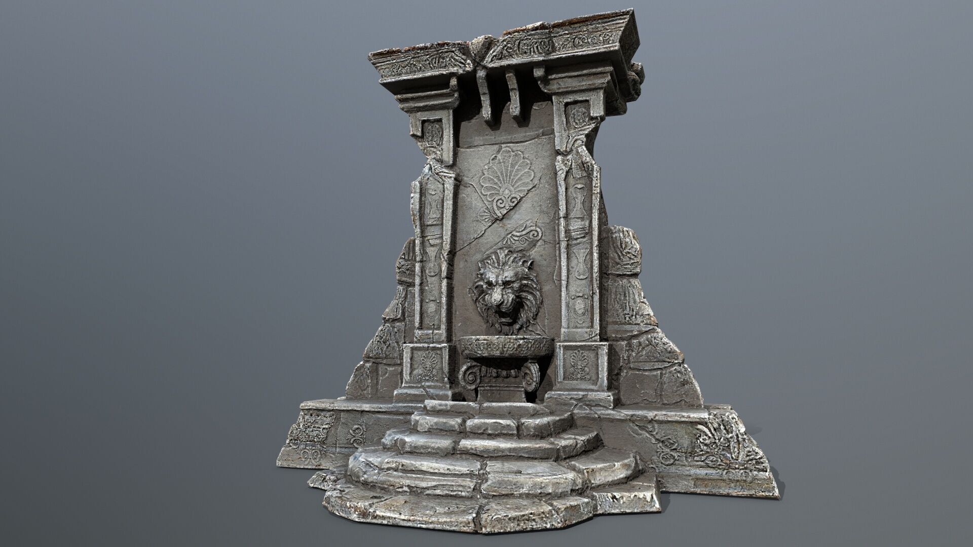 Lion fountain Low-poly 3D model_1