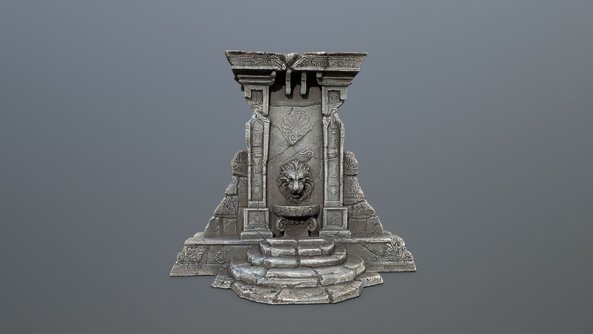 Lion fountain Low-poly 3D model_12
