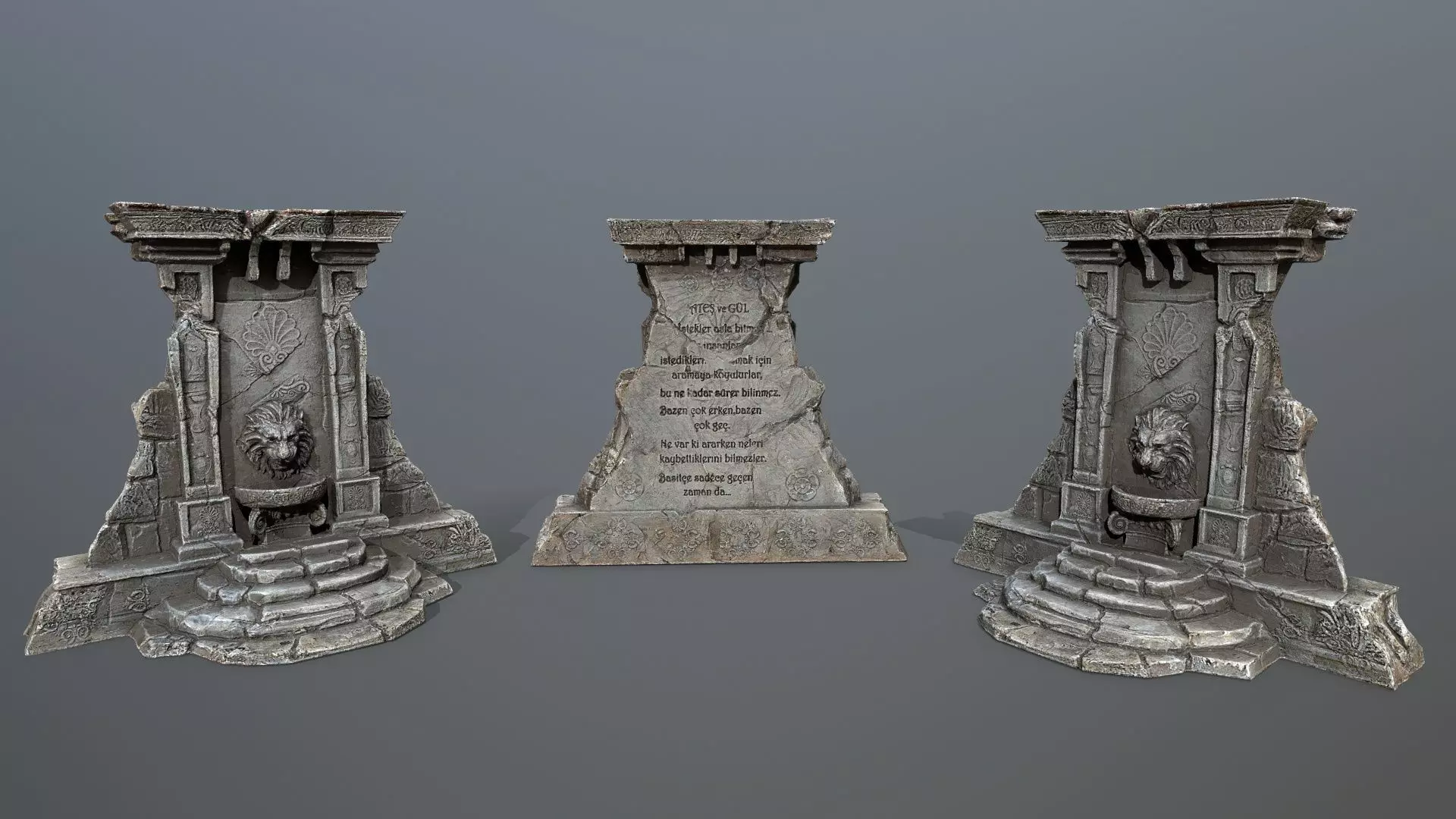 Lion fountain Low-poly 3D model_0