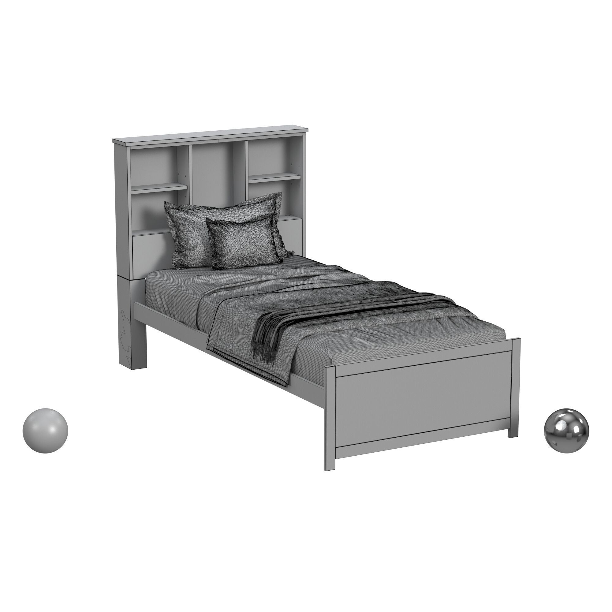 Caspian Twin Bookcase Bed 3D model_3