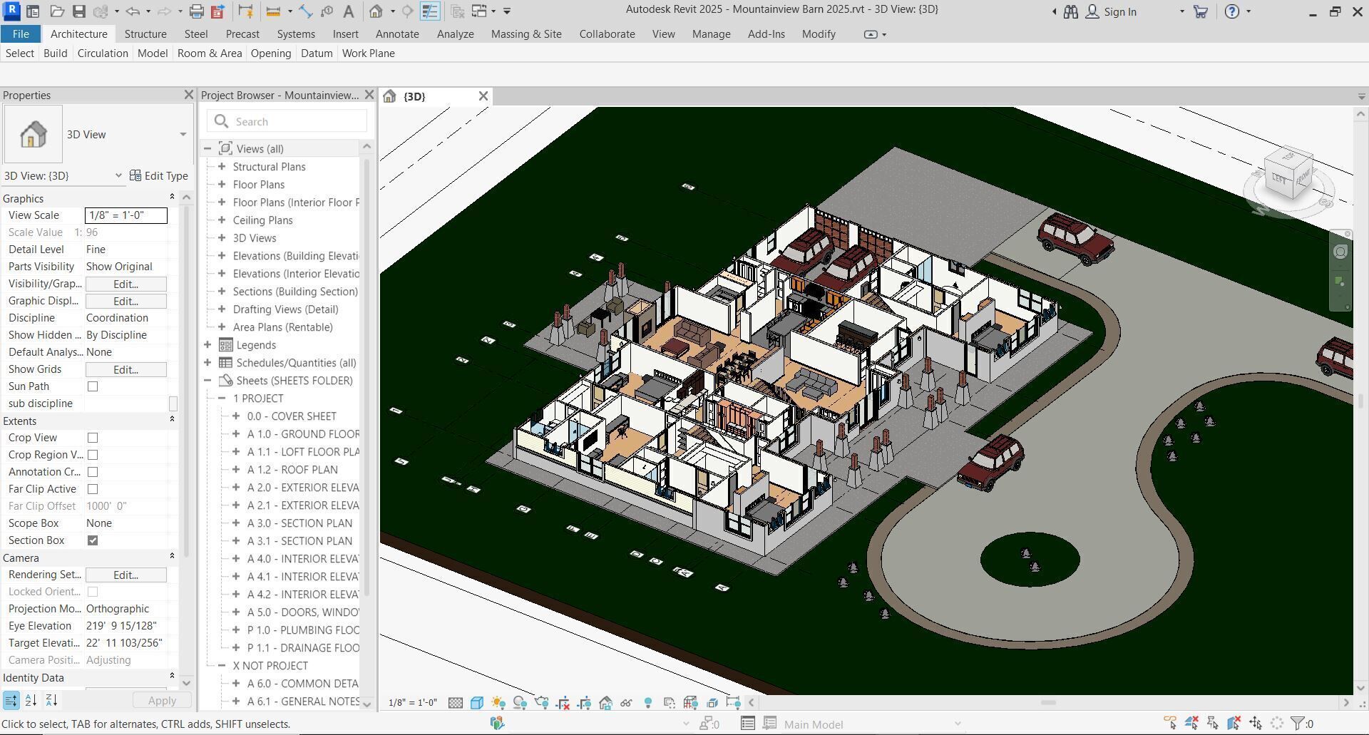 Revit Barndominium House FBX CAD Blue prints 3D model_7