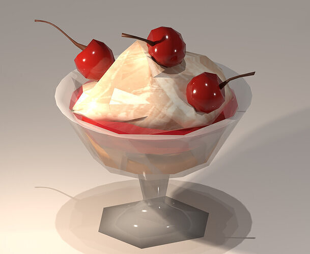Low-Poly Ice Cream in Glass with Cherry and Jelly Layers  Low-poly 3D model