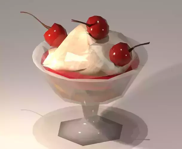 Low-Poly Ice Cream in Glass with Cherry and Jelly Layers 