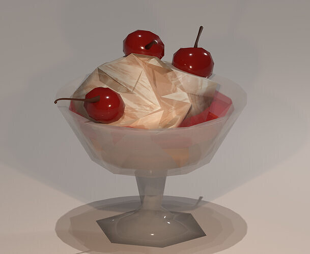 Low-Poly Ice Cream in Glass with Cherry and Jelly Layers  Low-poly 3D model 2
