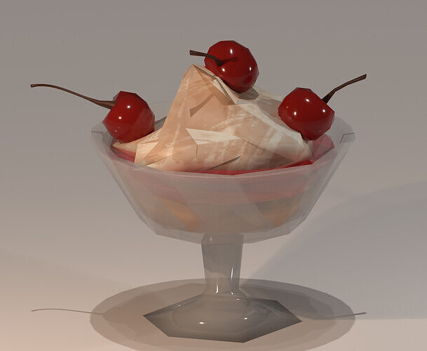 Low-Poly Ice Cream in Glass with Cherry and Jelly Layers  Low-poly 3D model 3