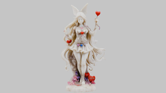 Asian Fantasy Marble Woman Girl Suclpture Alabaster Porcelain Low-poly 3D model