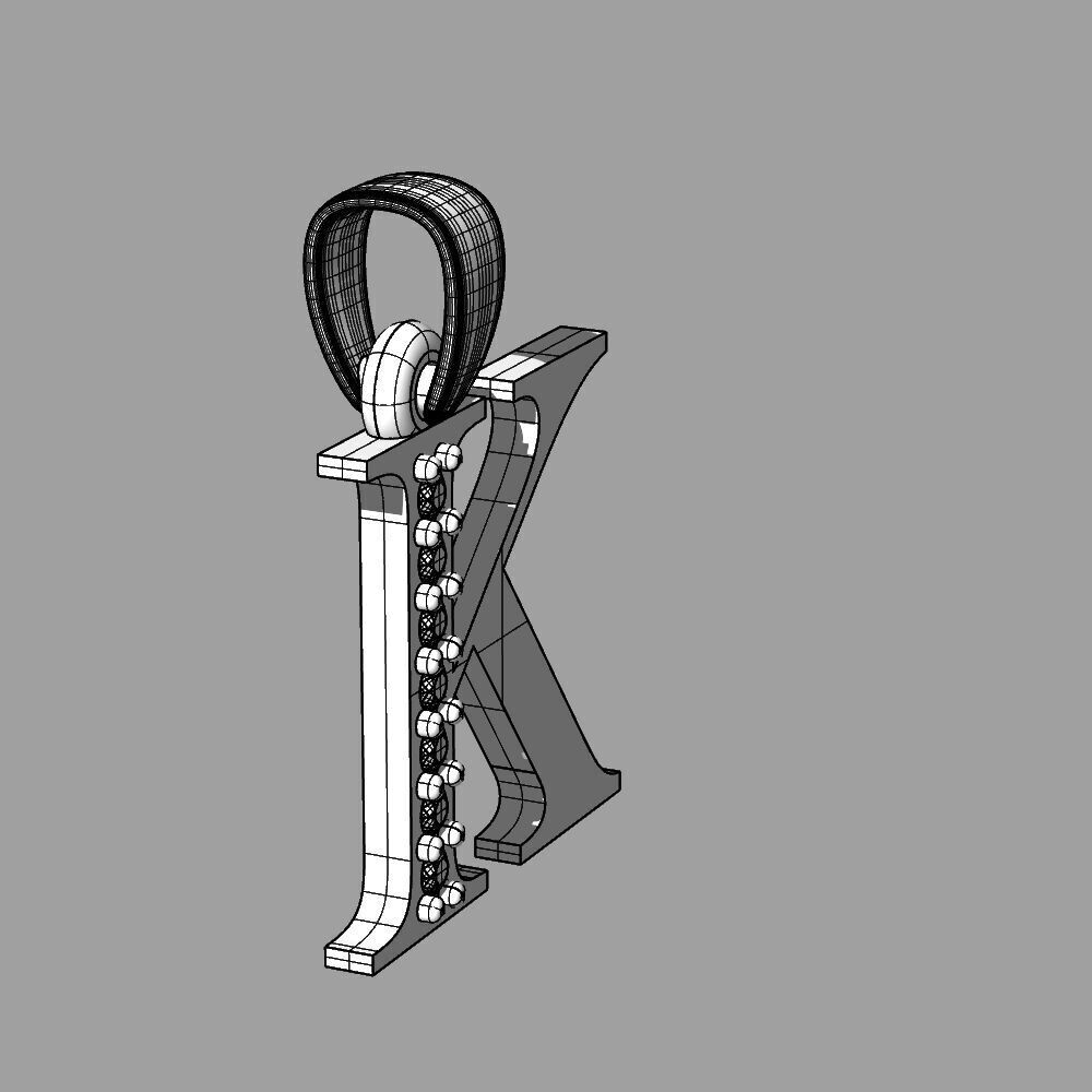 Alphabet Latin with gems K 3D print model_49