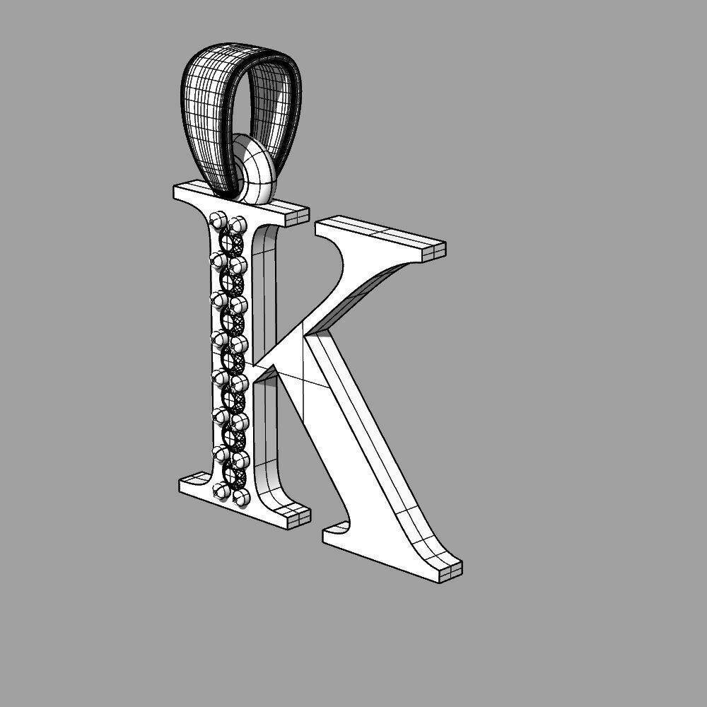 Alphabet Latin with gems K 3D print model_35