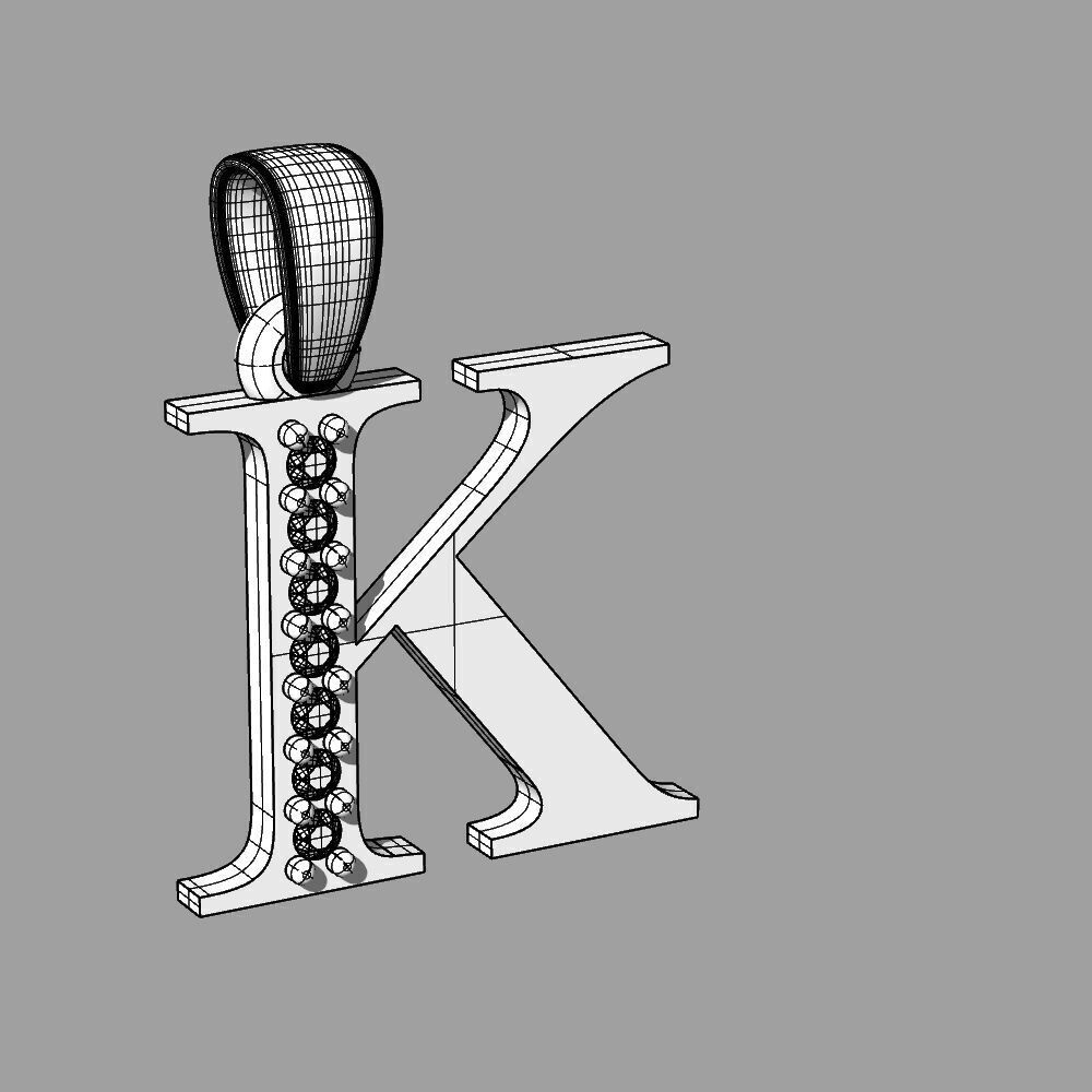 Alphabet Latin with gems K 3D print model_51