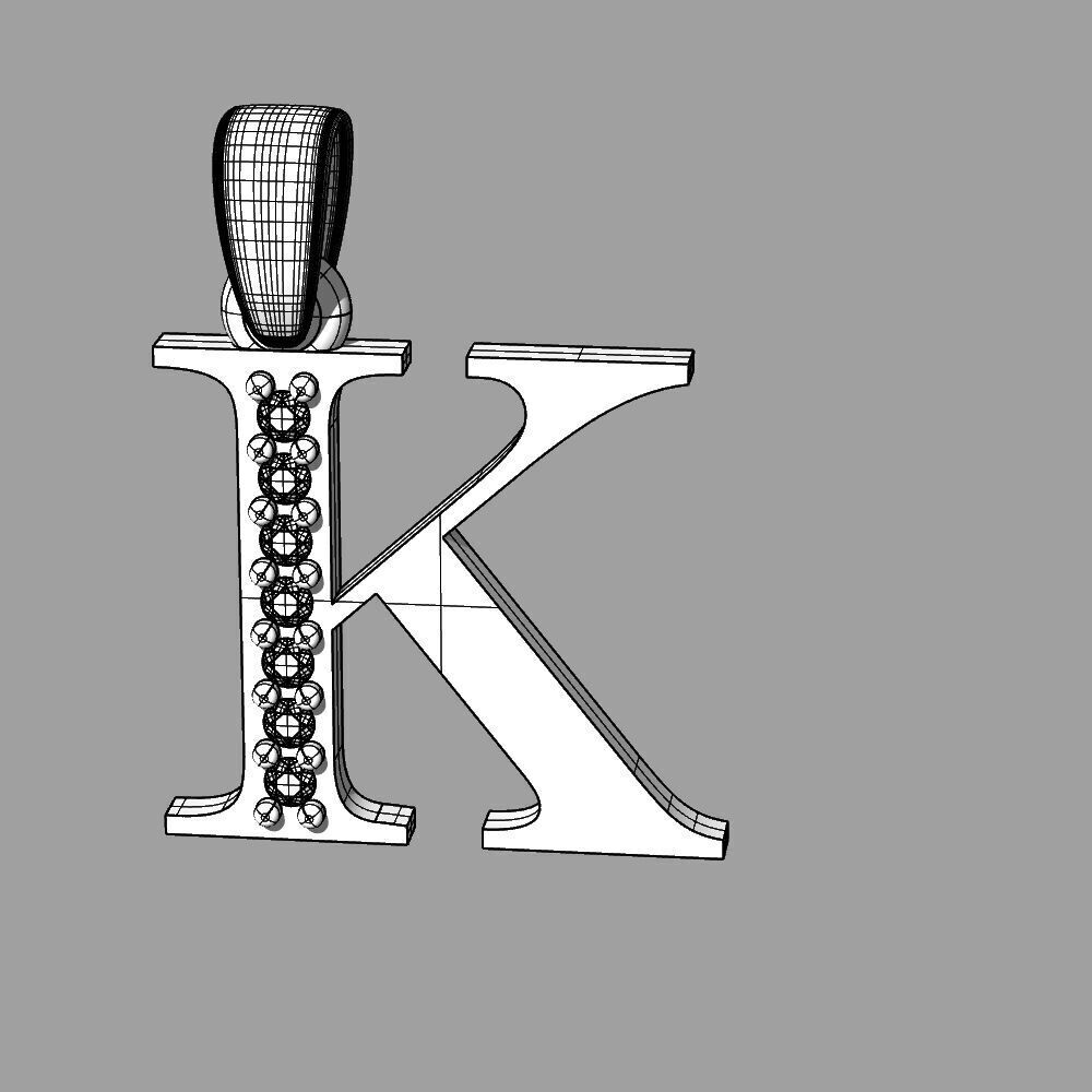 Alphabet Latin with gems K 3D print model_4