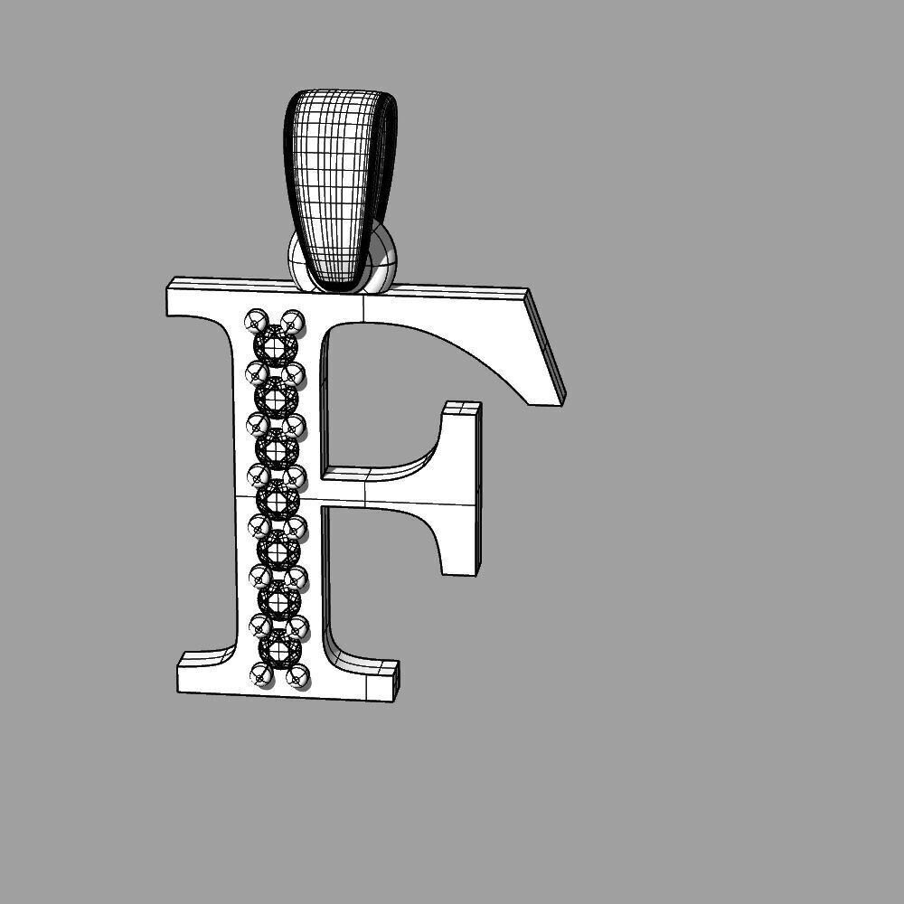 Alphabet Latin with gems F 3D print model_3