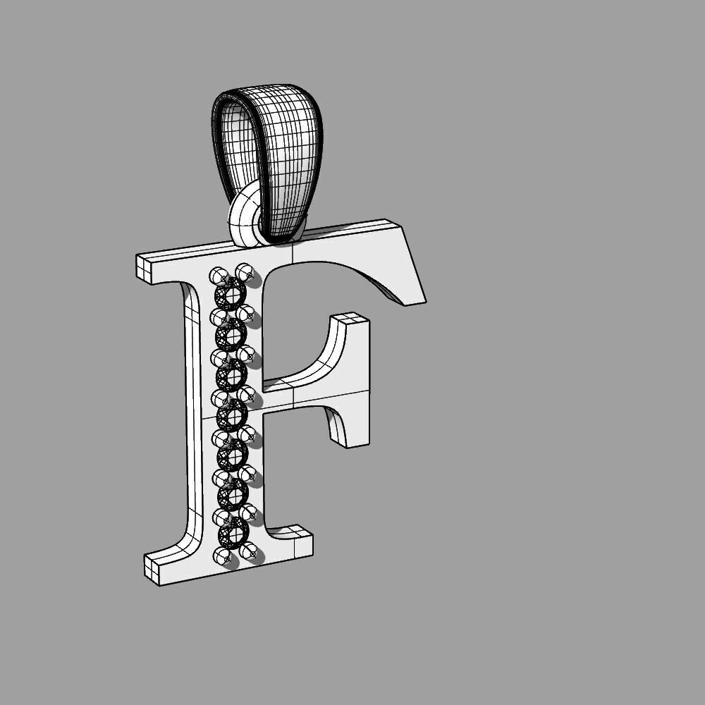 Alphabet Latin with gems F 3D print model_51