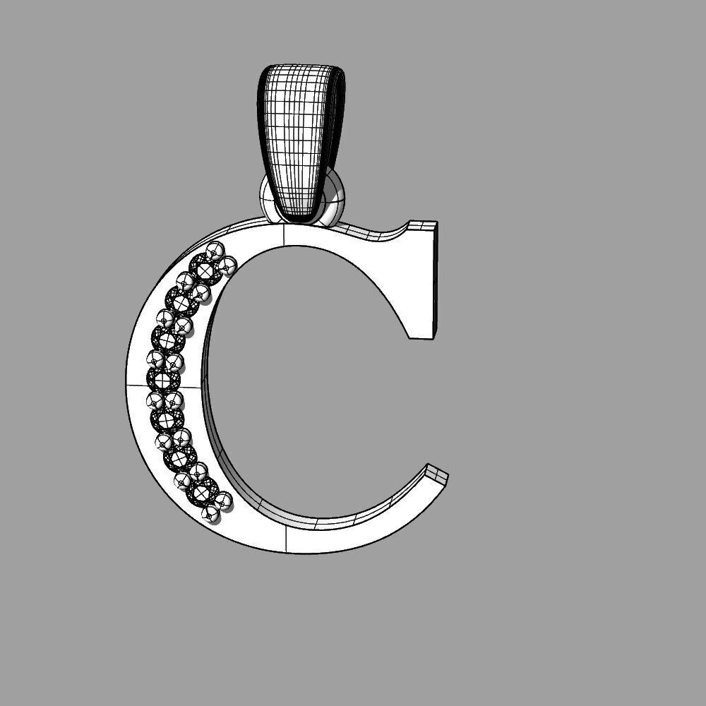 Alphabet Latin with gems C 3D print model_4