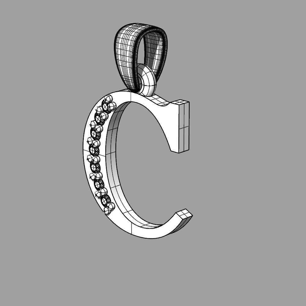 Alphabet Latin with gems C 3D print model_36