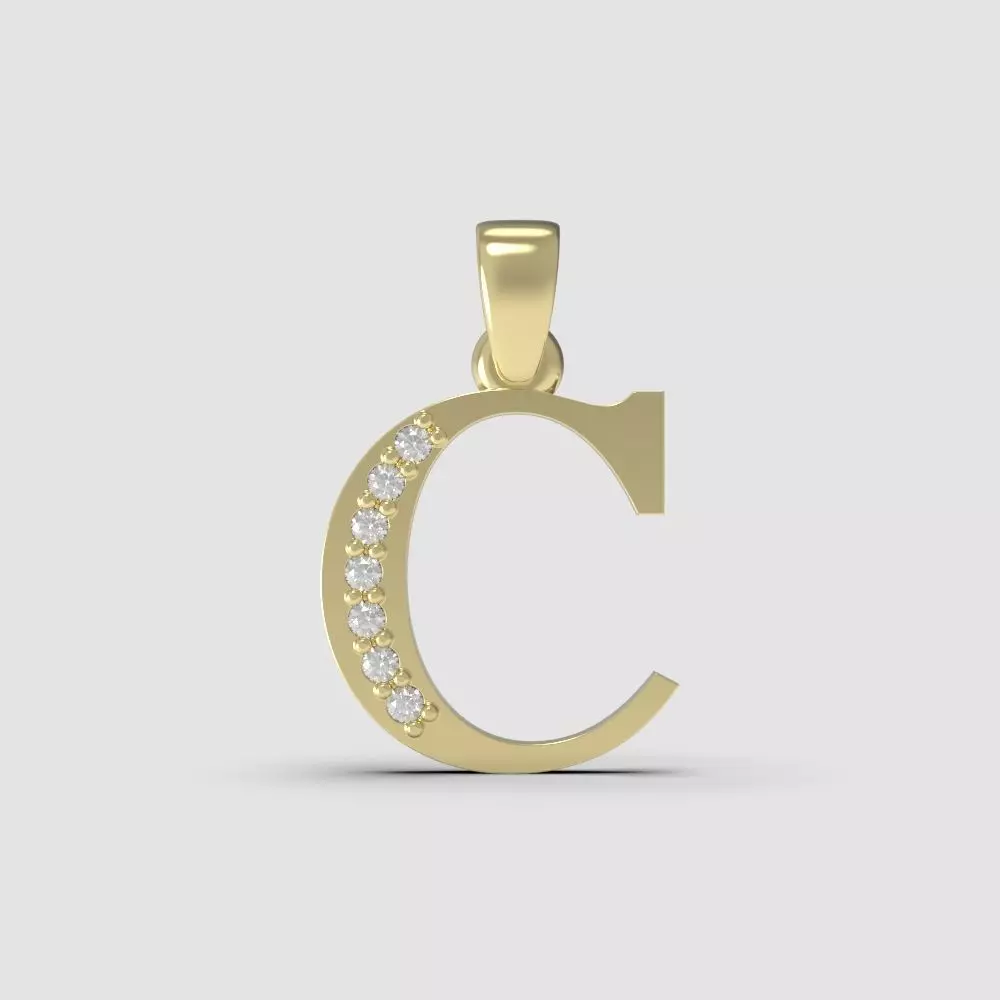 Alphabet Latin with gems C 3D print model_0