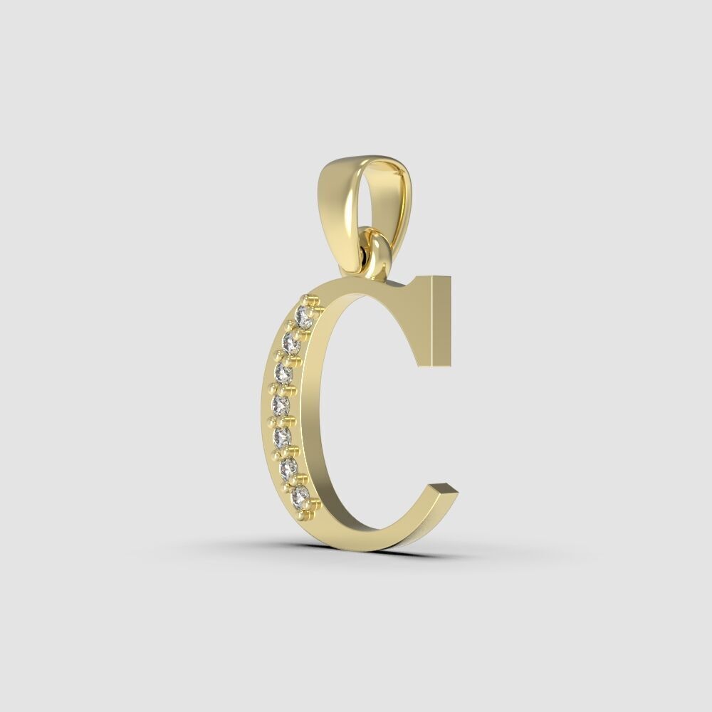 Alphabet Latin with gems C 3D print model_8