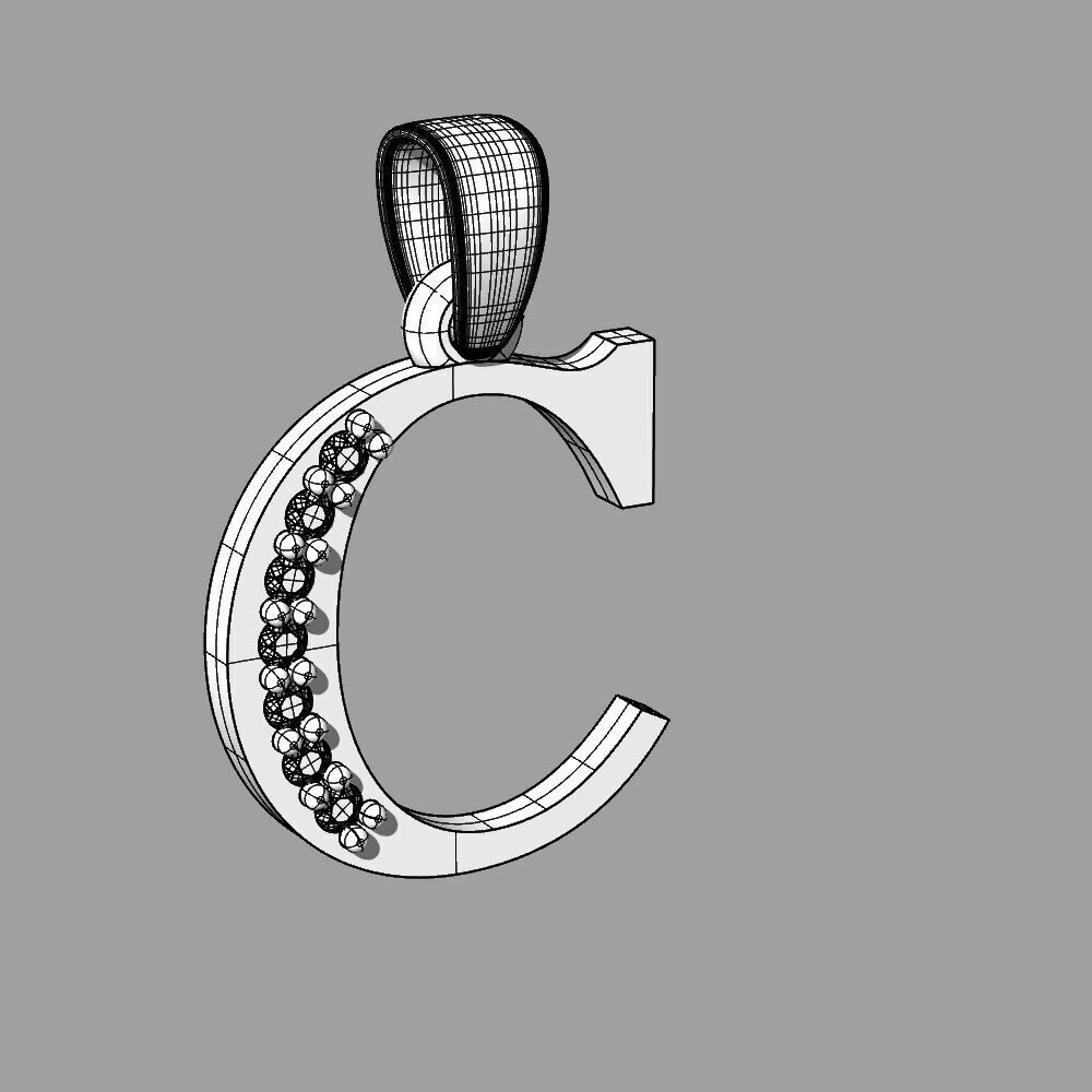 Alphabet Latin with gems C 3D print model_51