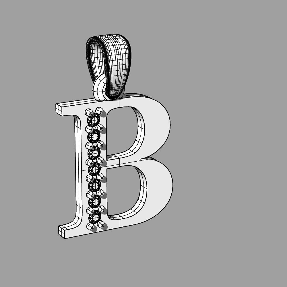 Alphabet Latin with gems B 3D print model_51