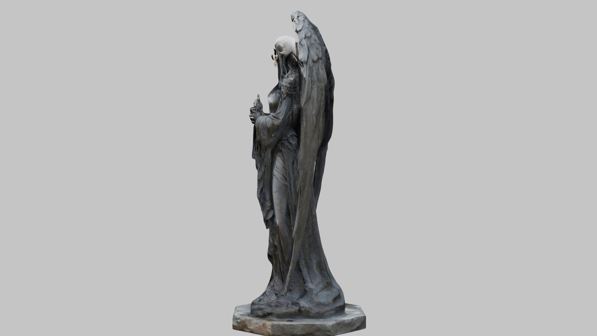 Death Statue Black WIngs Skeleton SKull Low-poly 3D model_7