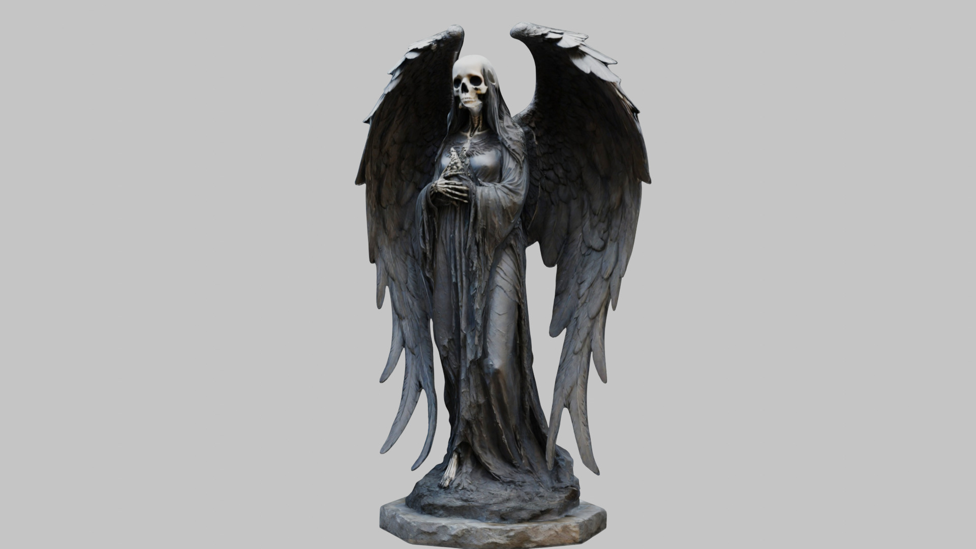 Death Statue Black WIngs Skeleton SKull Low-poly 3D model_13