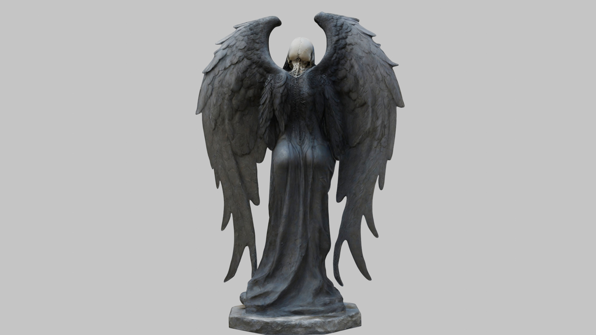 Death Statue Black WIngs Skeleton SKull Low-poly 3D model_31