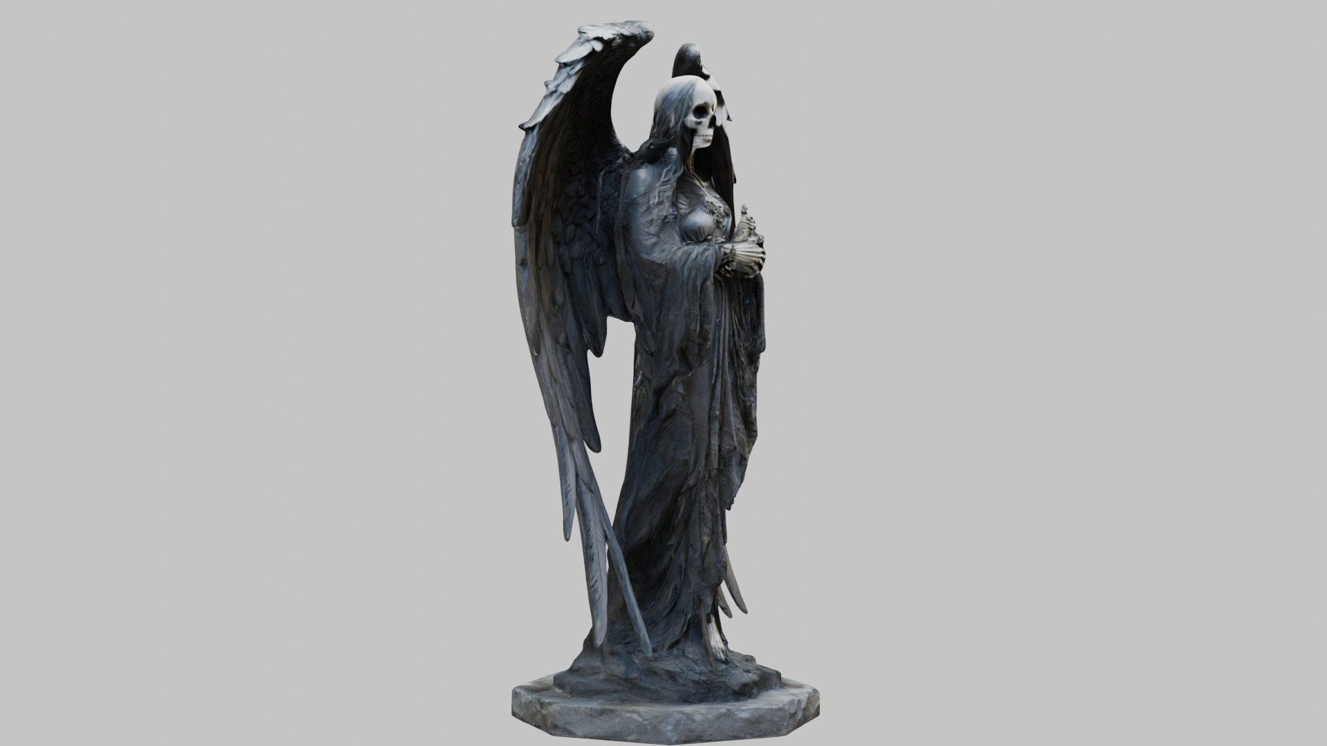 Death Statue Black WIngs Skeleton SKull Low-poly 3D model_22