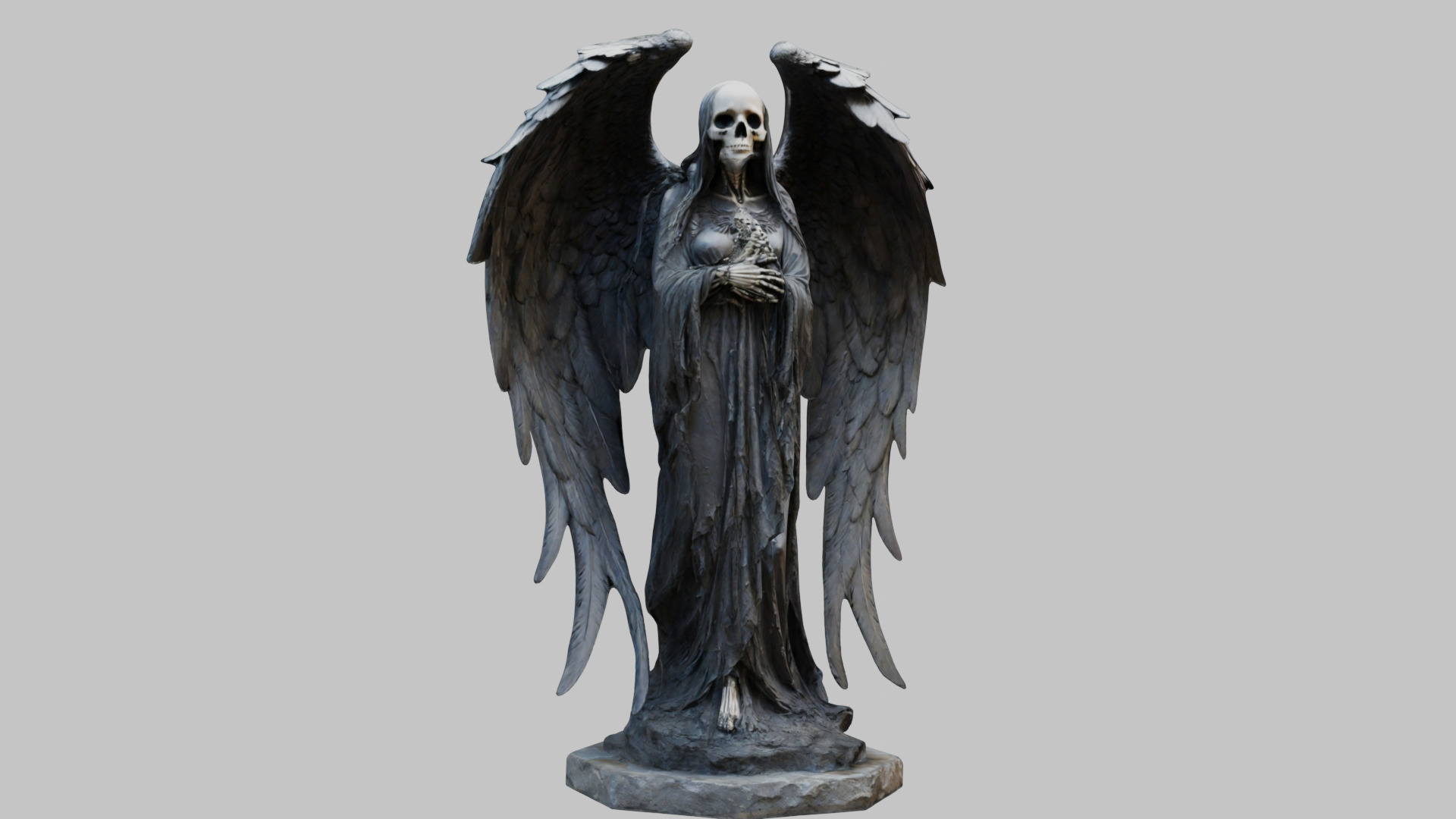 Death Statue Black WIngs Skeleton SKull Low-poly 3D model_18