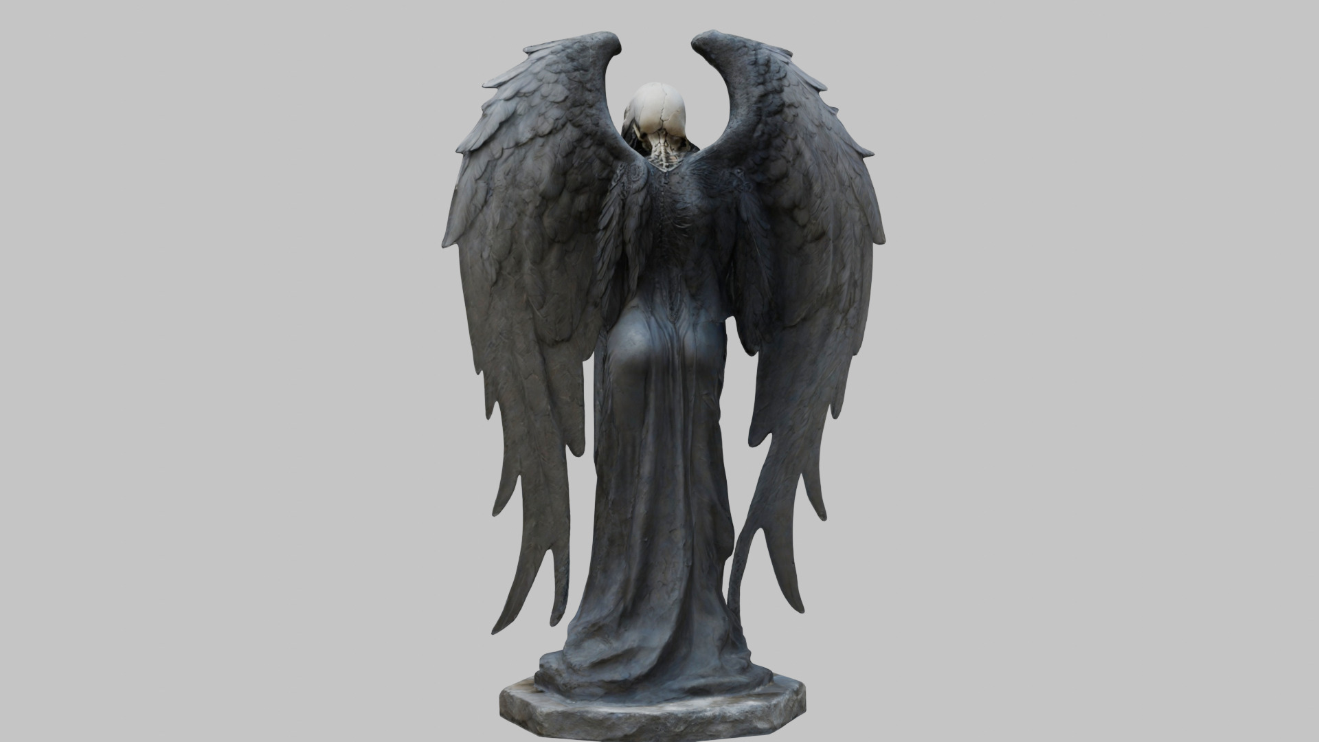 Death Statue Black WIngs Skeleton SKull Low-poly 3D model_4