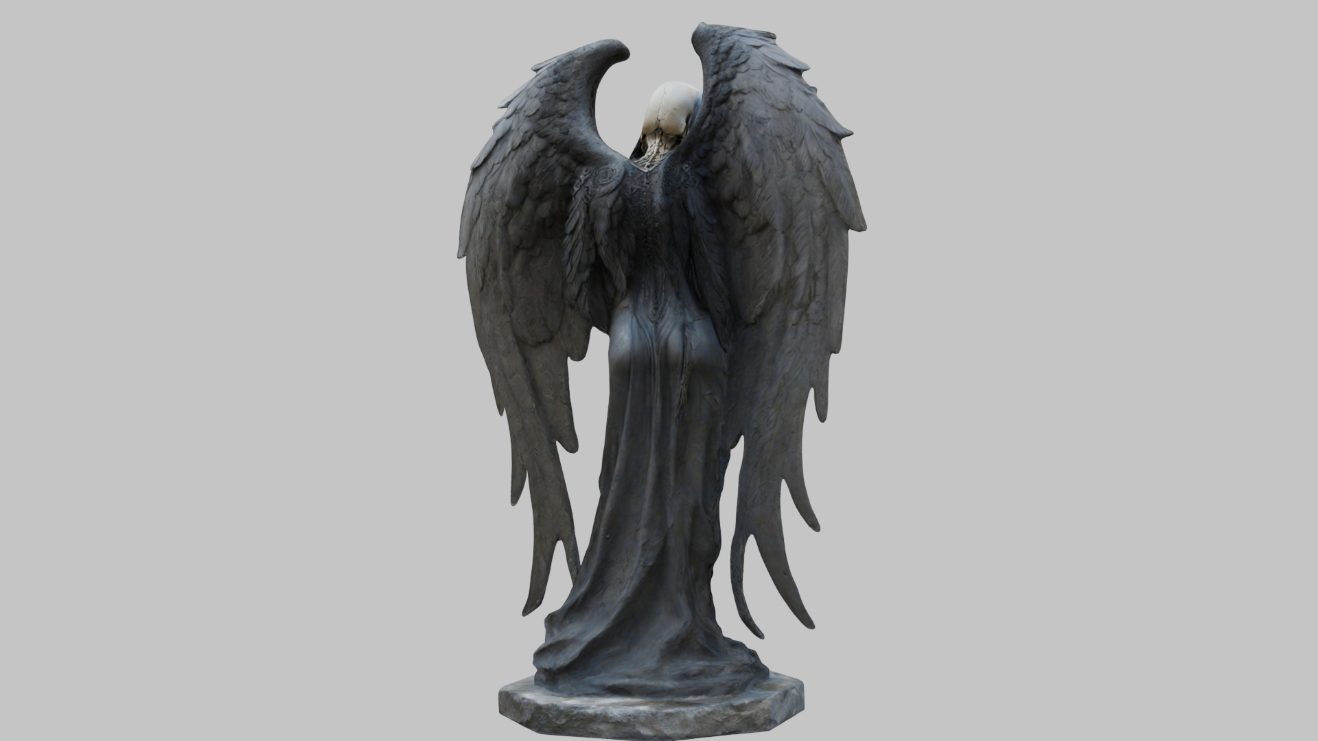 Death Statue Black WIngs Skeleton SKull Low-poly 3D model_27