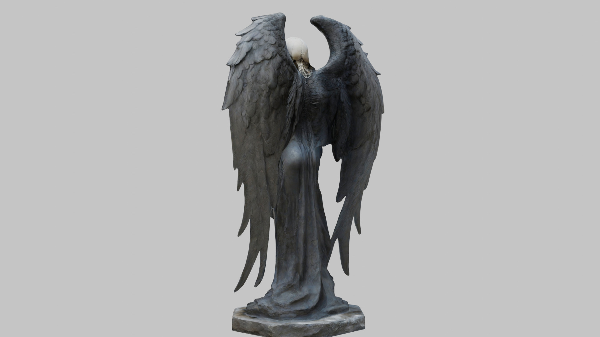 Death Statue Black WIngs Skeleton SKull Low-poly 3D model_3