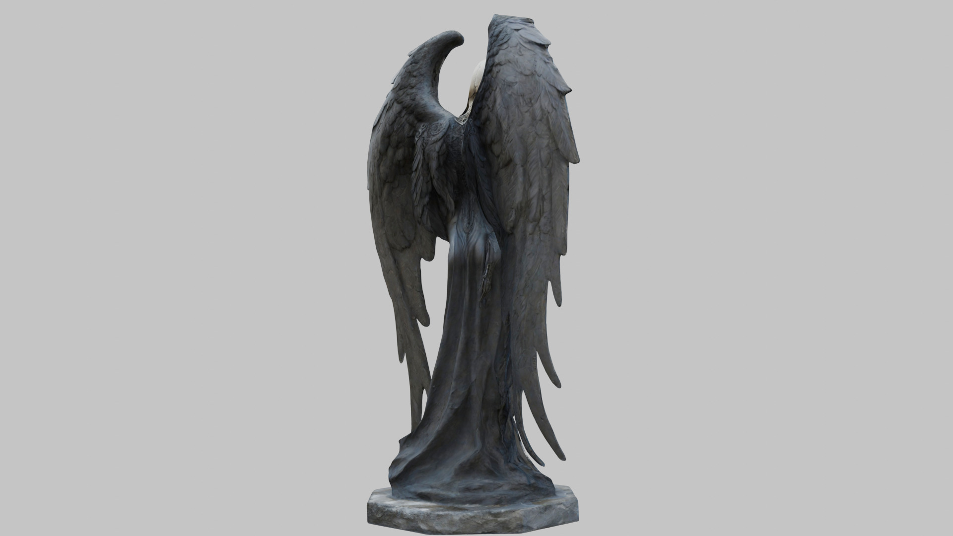 Death Statue Black WIngs Skeleton SKull Low-poly 3D model_25