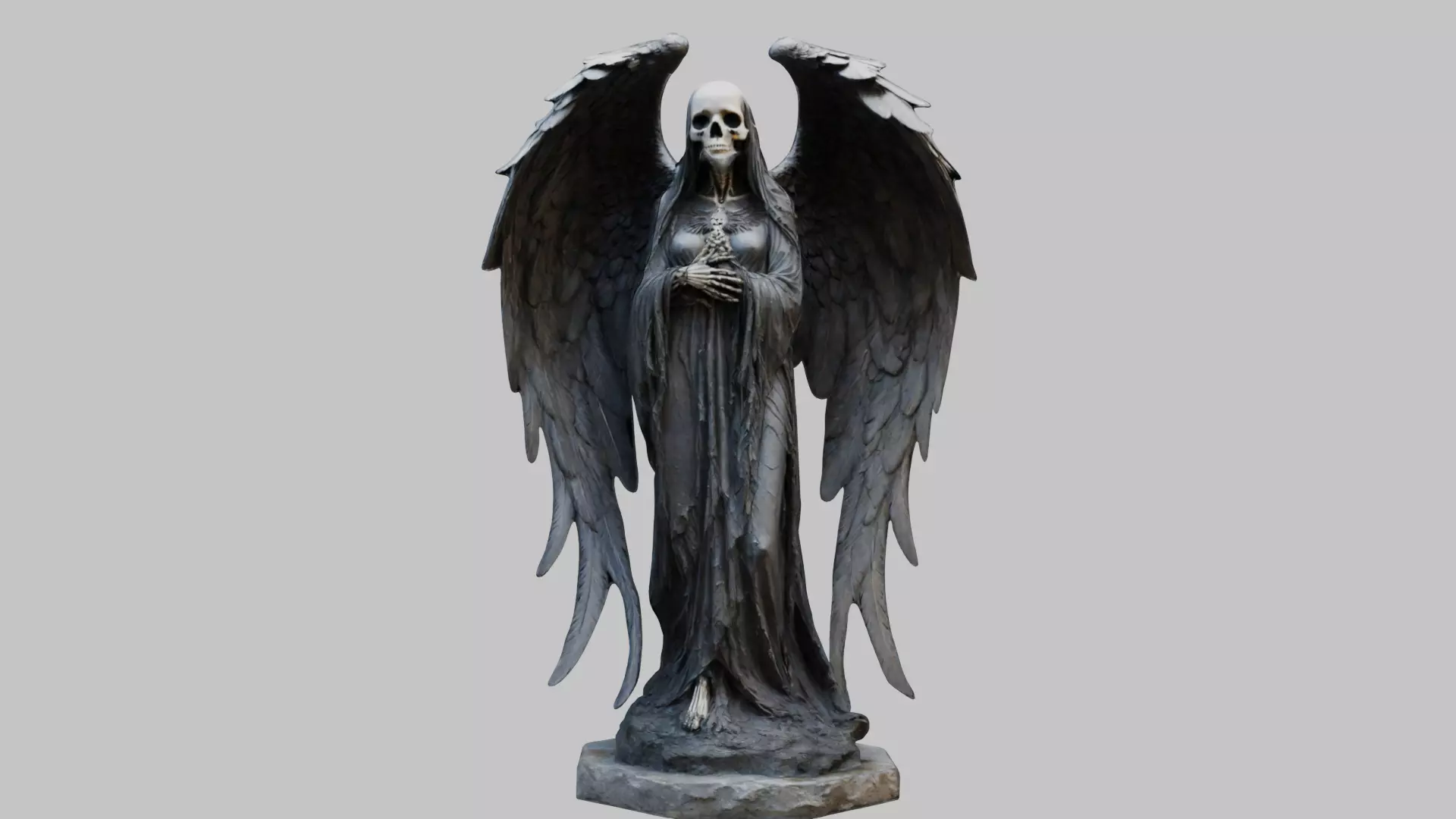 Death Statue Black WIngs Skeleton SKull Low-poly 3D model_0