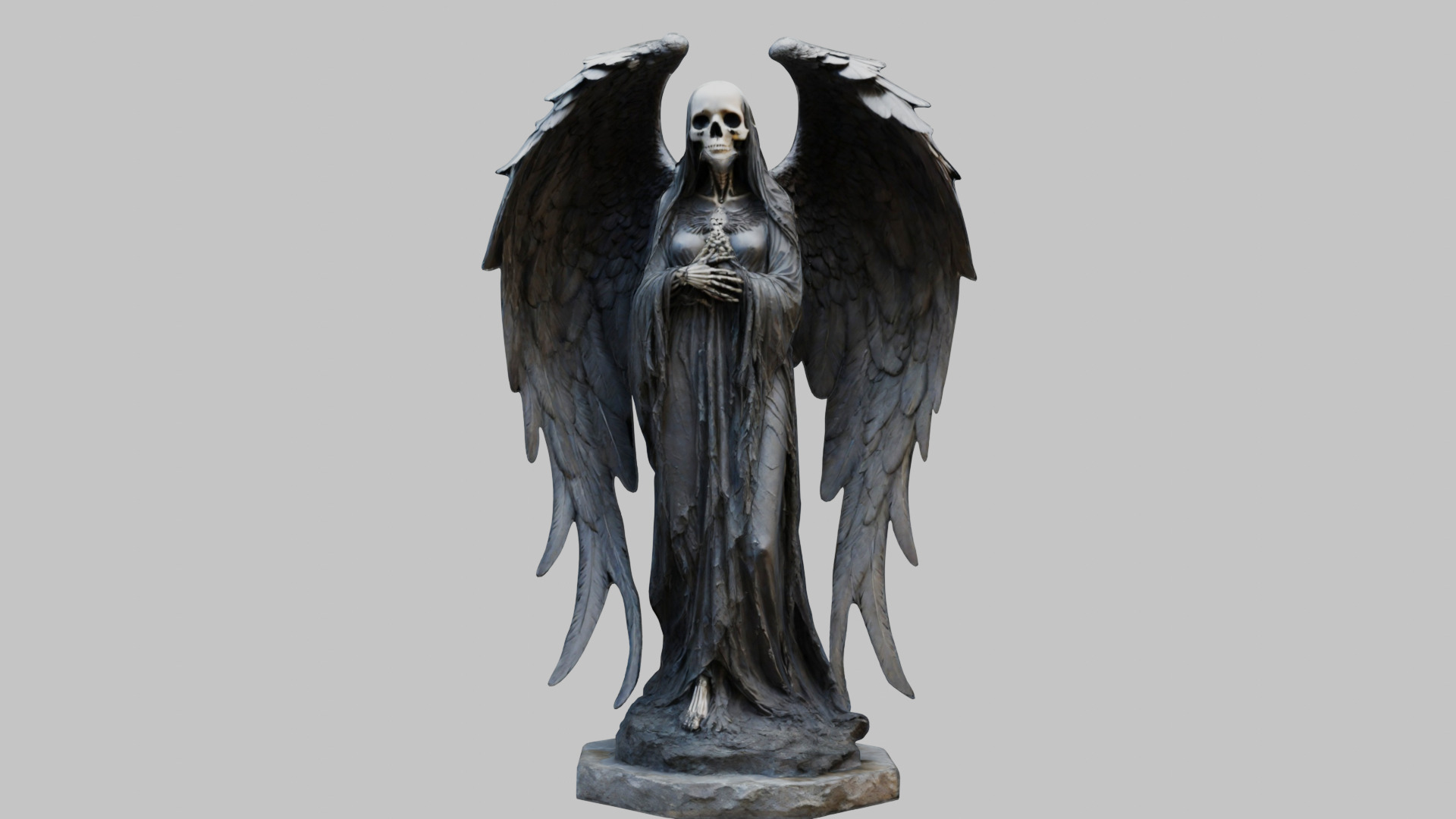 Death Statue Black WIngs Skeleton SKull Low-poly 3D model_2