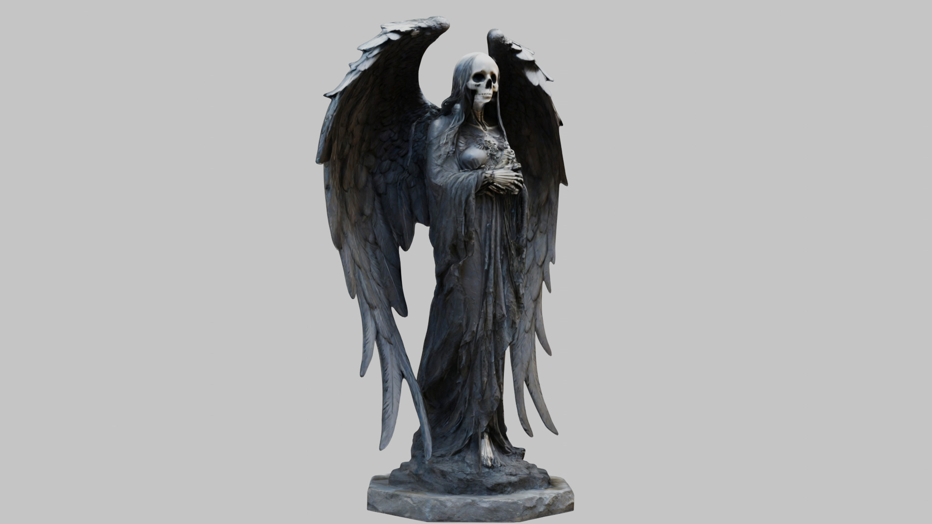 Death Statue Black WIngs Skeleton SKull Low-poly 3D model_20