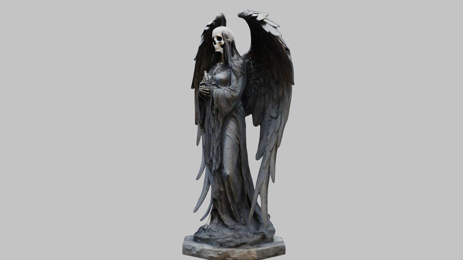 Death Statue Black WIngs Skeleton SKull Low-poly 3D model_14