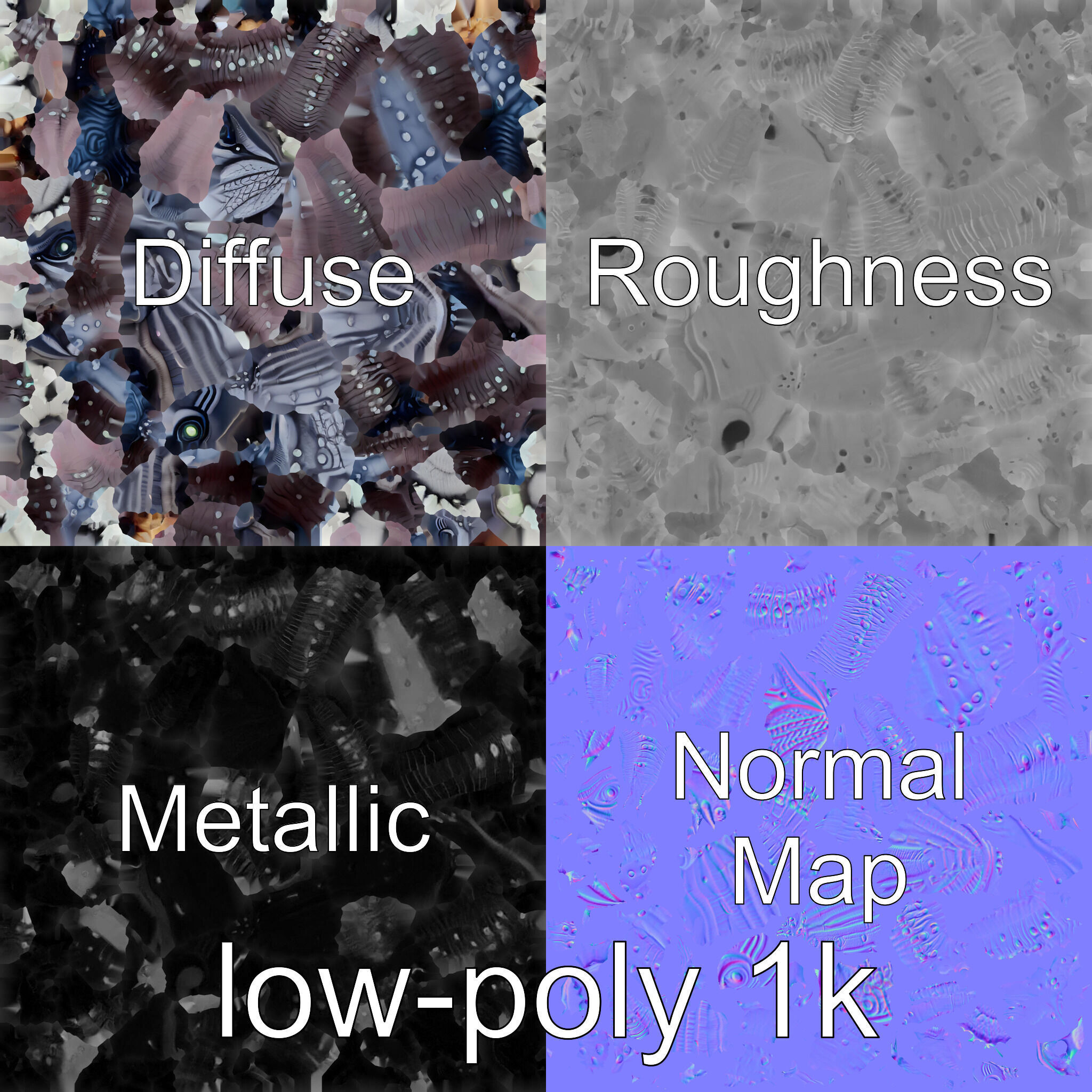 Bioluminescent Tentacle Creature with Multi-Limbed Body Low-poly 3D model_30