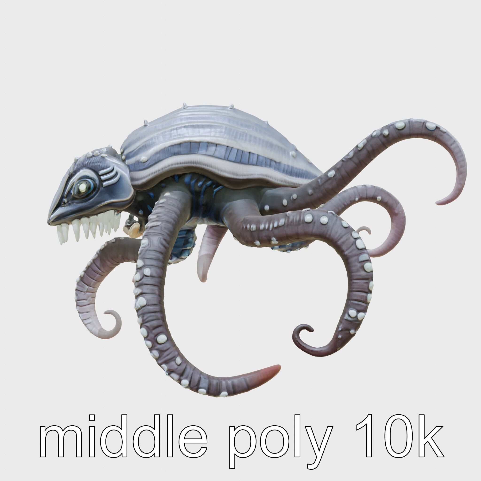 Bioluminescent Tentacle Creature with Multi-Limbed Body Low-poly 3D model_2