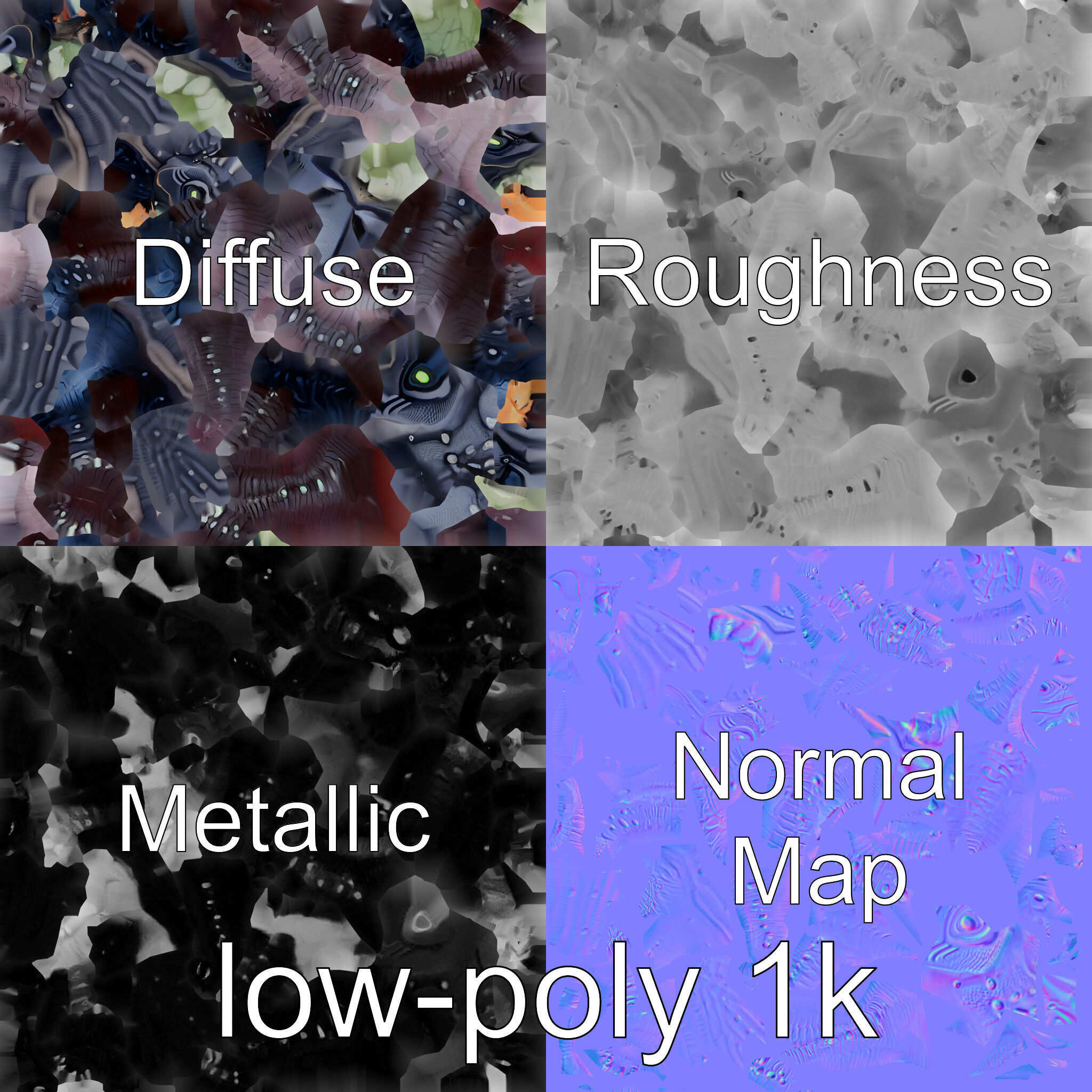 Bioluminescent Tentacle Creature with Multi-Limbed Body Low-poly 3D model_1