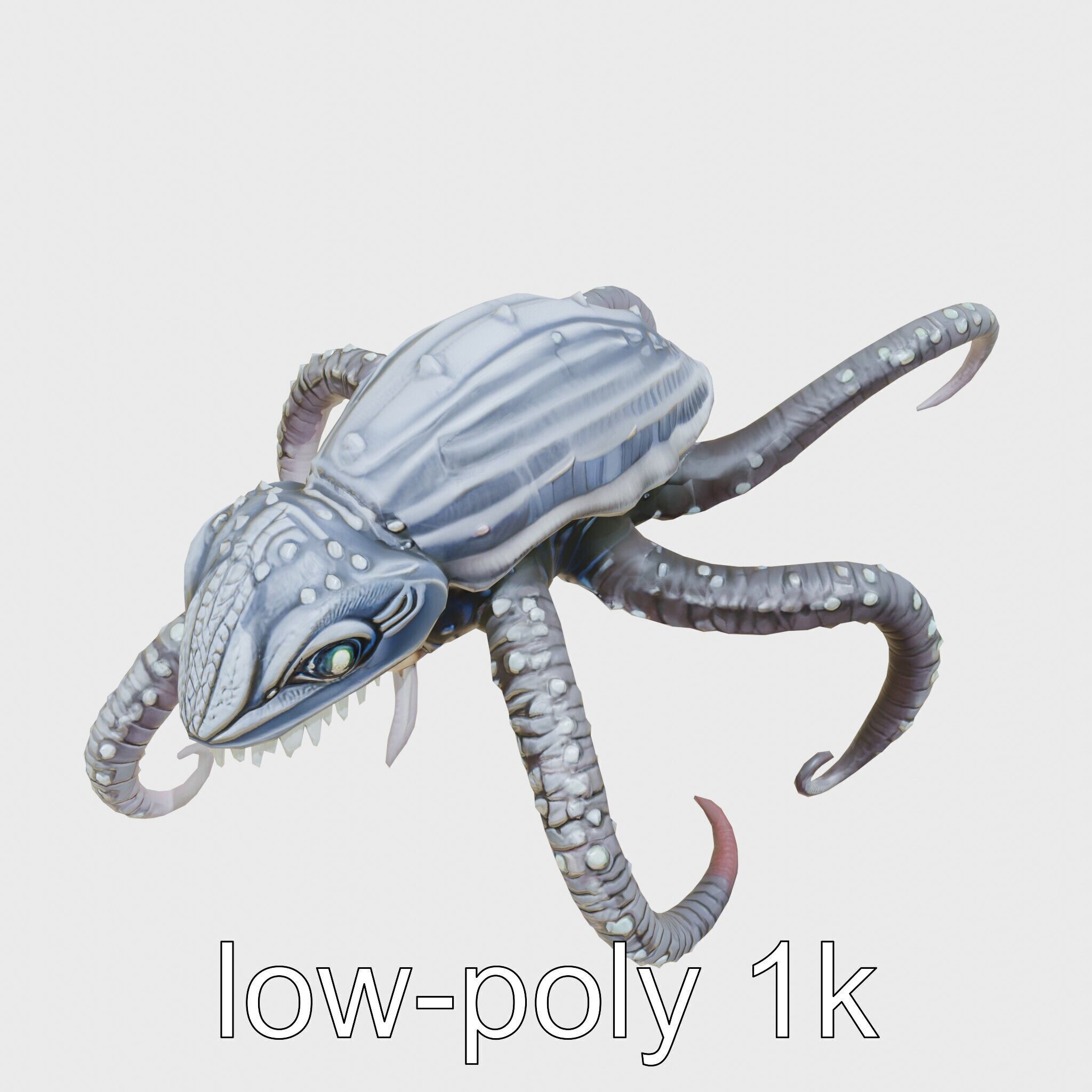 Bioluminescent Tentacle Creature with Multi-Limbed Body Low-poly 3D model_9