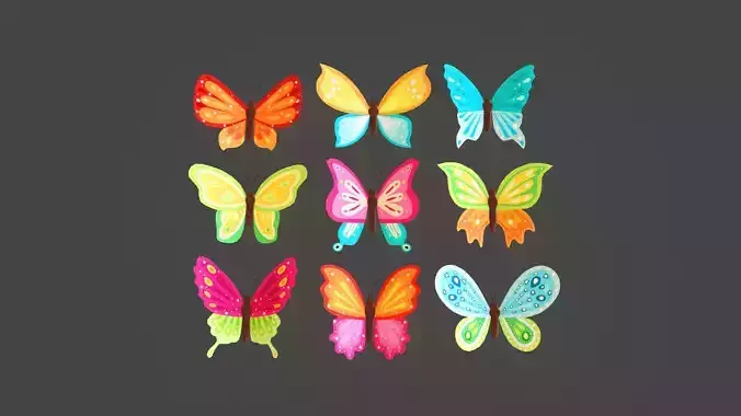 Low Poly - Butterfly Wing Flapping Animated Pack 01
