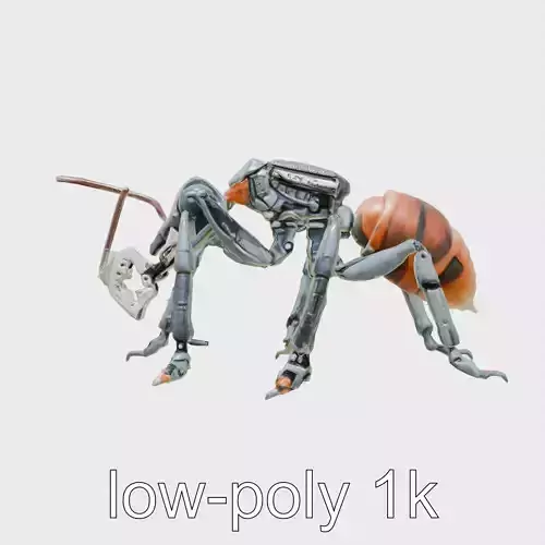 Robotic Forest Ant with Metallic Mandibles and Eye Detectors Low-poly 3D model