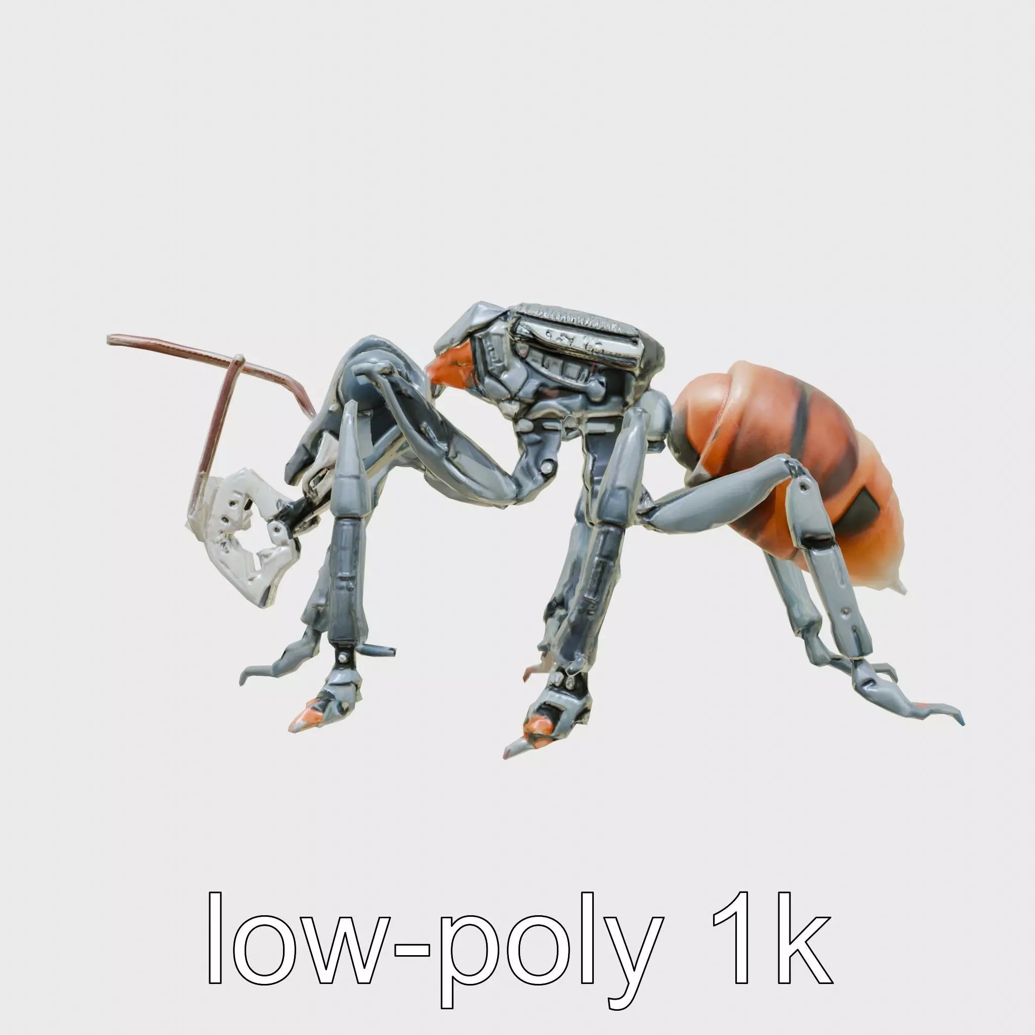 Robotic Forest Ant with Metallic Mandibles and Eye Detectors Low-poly 3D model_0