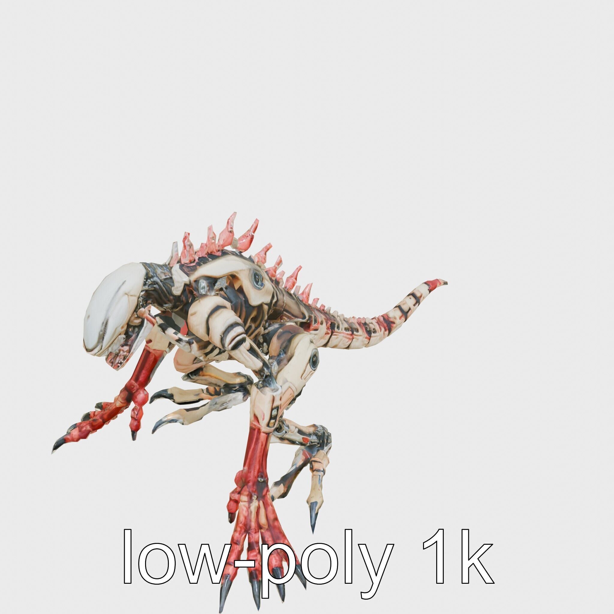 Mechanical Dinosaur Monster with Human Features and Bloody Wo... Low-poly 3D model_27
